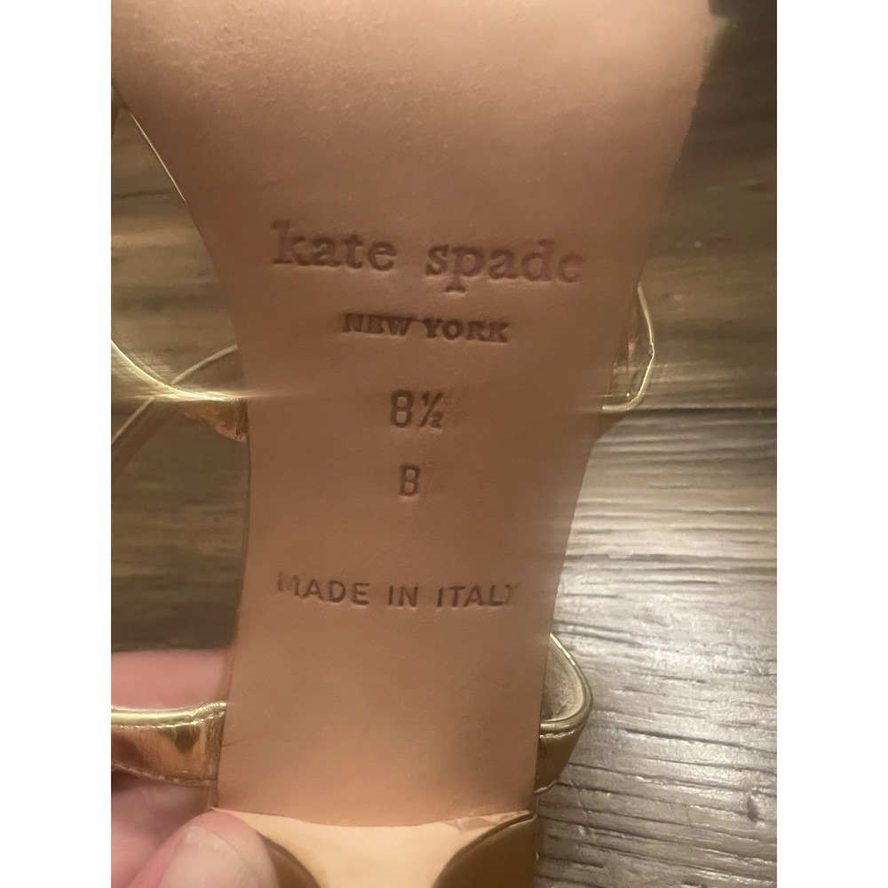 KATE SPADE Women's Sz 8.5 B Metallic Gold Leather Ankle Strap Pumps Heel Sandals - Picture 8 of 14